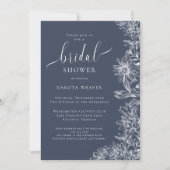 ネイビーブルーフローラブライダルシャワー 招待状 (正面)