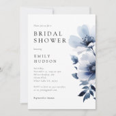 ネイビーブルーフローラブライダルシャワー 招待状 (正面)