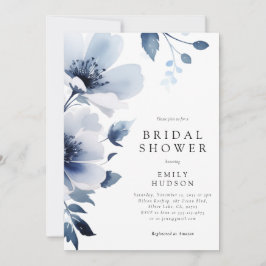ネイビーブルーフローラブライダルシャワー 招待状