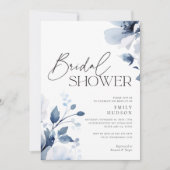 ネイビーブルーフローラブライダルシャワー 招待状 (正面)