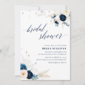 ネイビーブルーフローラブライダルシャワー 招待状 (正面)