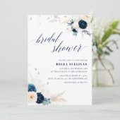 ネイビーブルーフローラブライダルシャワー 招待状 (スタンド正面)