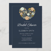 ネイビーブルーフローラブライダル招待状テンプレート 招待状 (正面/裏面)