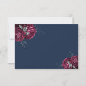 ネイビーブルーフローラブルゴーニースエレガントな結婚式 出欠カード (裏面)