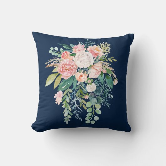 ネイビーブルーフローラブーケピロー クッション (正面)