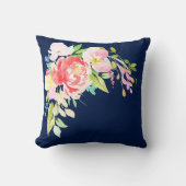 ネイビーブルーフローラブーケ クッション (正面)