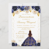 ネイビーブルーフローラプリンセスキンセアニラ 招待状 (正面)