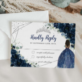 ネイビーブルーフローラプリンセスシルバーキンセニェラ返信 出欠カード