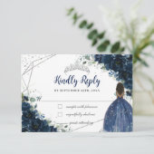 ネイビーブルーフローラプリンセスシルバーキンセニェラ返信 出欠カード (スタンド正面)
