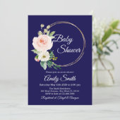 ネイビーブルーフローラベイビーシャワー招待 招待状 (スタンド正面)