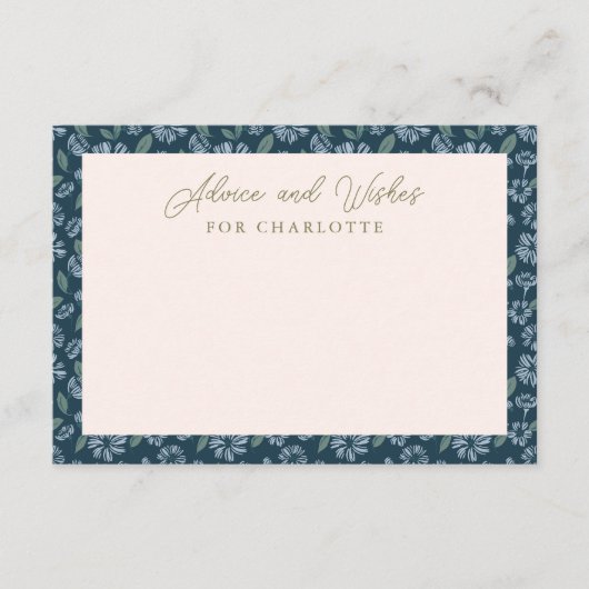ネイビーブルーフローラベビーシャワーアドバイスカード エンクロージャーカード (正面)