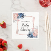 ネイビーブルーフローラベビーシャワーピンク幾何学的 スタンダードカクテルナプキン (インサイチュ)