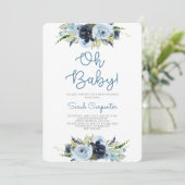 ネイビーブルーフローラベビーシャワー少年 招待状 (スタンド正面)