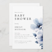 ネイビーブルーフローラベビーシャワー 招待状 (正面/裏面)