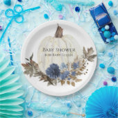 ネイビーブルーフローラホワイトパンプキン男の赤ちゃんシャワー ペーパープレート (パーティー)