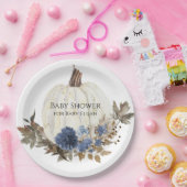 ネイビーブルーフローラホワイトパンプキン男の赤ちゃんシャワー ペーパープレート (パーティー)