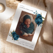 ネイビーブルーフローラボーイベビー写真誕生のお知らせ 案内状