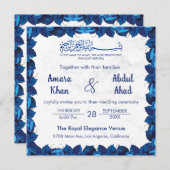 ネイビーブルーフローラマーブルイスラム結婚教徒 招待状 (正面/裏面)