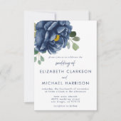 ネイビーブルーフローラユーカリ結婚式招待状 招待状 (正面)