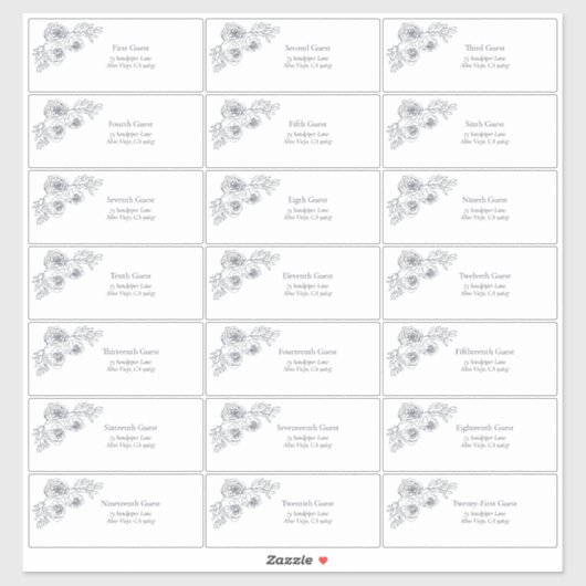 ネイビーブルーフローララインアートゲストアドレス シール (シート)