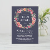 ネイビーブルーフローラリースブライダルシャワー招待 招待状 (スタンド正面)