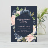 ネイビーブルーフローラリース婚約パーティ 招待状 (スタンド正面)