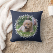 ネイビーブルーフローラリース子犬の写真 クッション (ブランケット)