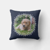 ネイビーブルーフローラリース子犬の写真 クッション (裏面)