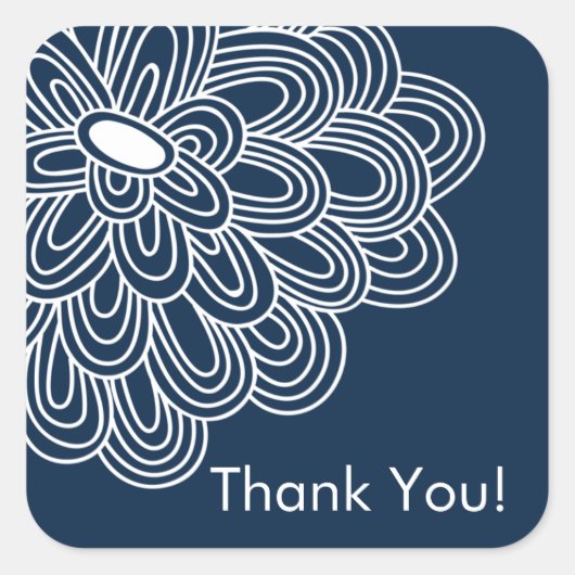 ネイビーブルーフローラルサンキューブライダルシャワー特典 スクエアシール (正面)
