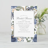 ネイビーブルーフローラルパターンウォーターカラーブライダルシャワー 招待状 (スタンド正面)