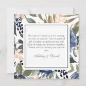 ネイビーブルーフローラルパターンドウォーター結婚カラー サンキューカード (裏面)