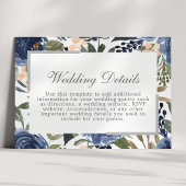 ネイビーブルーフローラルパター結婚ン詳細 エンクロージャーカード