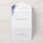 ネイビーブルーフローラロマンチック書道結婚式RSVP オールインワン招待状 (外側)