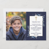ネイビーブルーフローラ写真第1聖餐式 サンキューカード (正面)