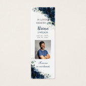 ネイビーブルーフローラ写真葬儀記念ブックマーク (正面)