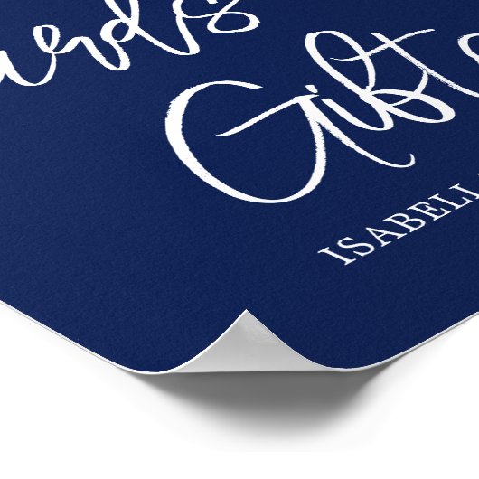 ネイビーブルーフローラ冬のウェディングカードギフトテーブル ポスター (角)