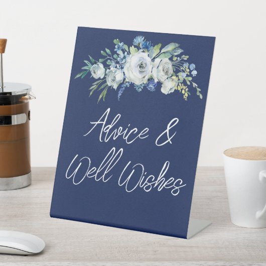 ネイビーブルーフローラ冬季ウェディングアドバイスウェルウィッシュ 台座サイン (インサイチュ)