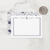 ネイビーブルーフローラ名モノグラム ノートカード (正面/裏面インサイチュ)