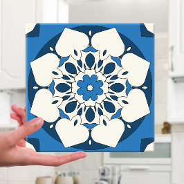 ネイビーブルーフローラ地中海のタイル タイル