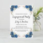 ネイビーブルーフローラ婚約パーティ招待状 招待状 (スタンド正面)