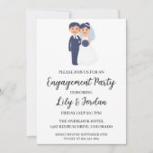 ネイビーブルーフローラ婚約パーティ招待状 招待状 (正面)