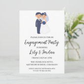 ネイビーブルーフローラ婚約パーティ招待状 招待状 (スタンド正面)