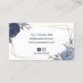 ネイビーブルーフローラ幾何学的金ゴールドフレーム美しいサロン 名刺 (裏面)