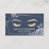 ネイビーブルーフローラ幾何学的金ゴールドフレーム美しいサロン 名刺 (正面)