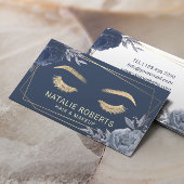 ネイビーブルーフローラ幾何学的金ゴールドフレーム美しいサロン 名刺