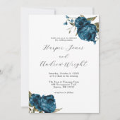 ネイビーブルーフローラ庭園の結婚式 招待状 (正面)