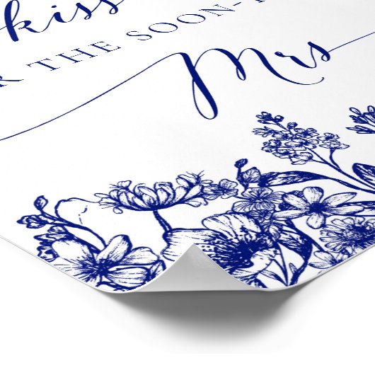 ネイビーブルーフローラ推測キスブライダル記号 ポスター (角)