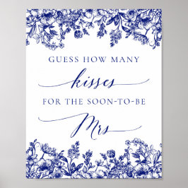 ネイビーブルーフローラ推測キスブライダル記号 ポスター