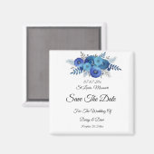 ネイビーブルーフローラ日付マグネットの招待を保存 マグネット (正面/裏面)