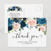 ネイビーブルーフローラ植物学ブライダルシャワーありがとう ポストカード (正面/裏面)